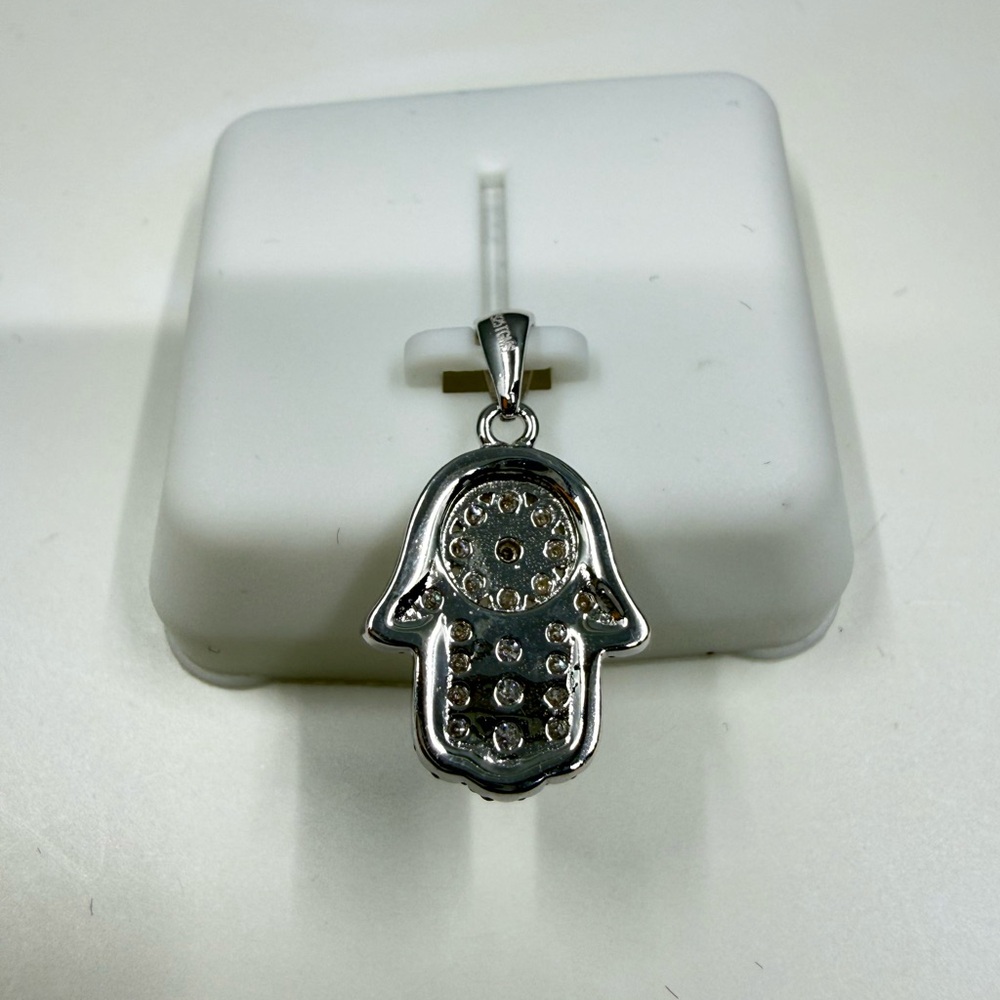 925 Sterling Silver Moissanite Hamsa Hand Pendant - Picture 4 of 8
